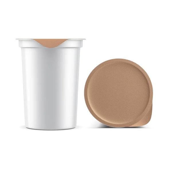 Vit Yoghurt Cup Med Golden Foil Lid Mockup Omslag Ovanifrån — Stockfoto