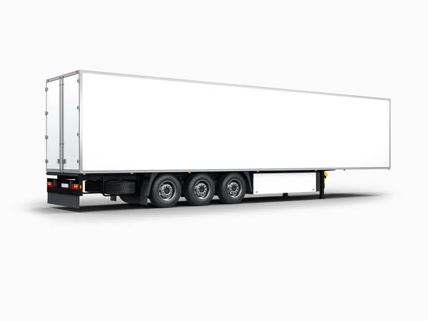 White Semi Trailer Mockup Half Side View Isolated Gray Rendering — Stock Photo, Image