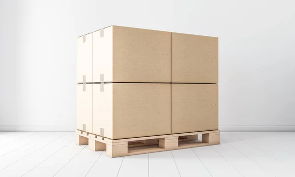 Stack Cardboard Boxes Mockup Euro Pallet Rendering — 스톡 사진