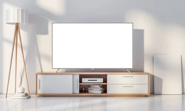 Modern odada boş ekranı olan akıllı TV Mockup, 3D görüntüleme