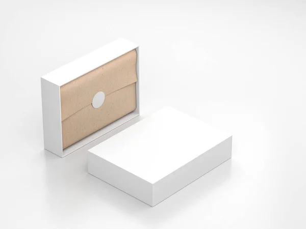 Burla Caja Regalo Blanca Abierta Con Papel Embalaje Kraft Etiqueta —  Fotos de Stock