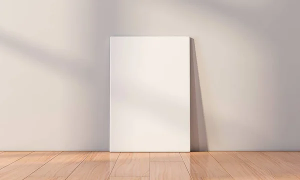 White Canvas Mockup Stojący Podłodze Pustym Pokoju Renderowanie — Zdjęcie stockowe