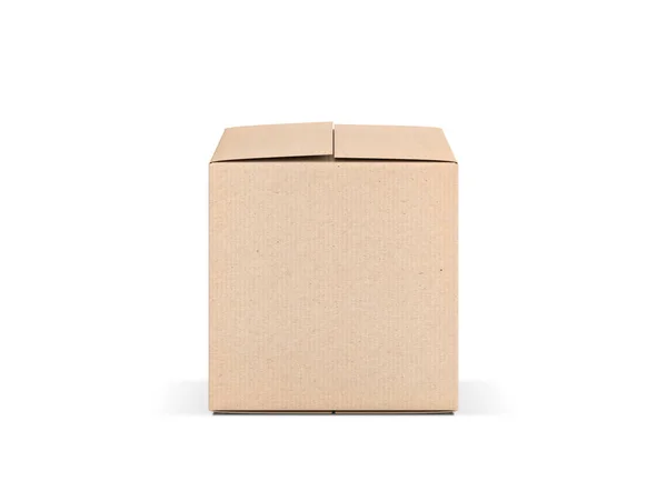 Mockup Kotak Kardus Coklat Diisolasi Pada Warna Putih Render — Stok Foto