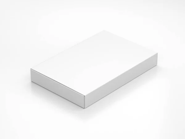 ホワイトスリムボックスパッケージ明るいスタジオでのモックアップ 3Dレンダリング — ストック写真