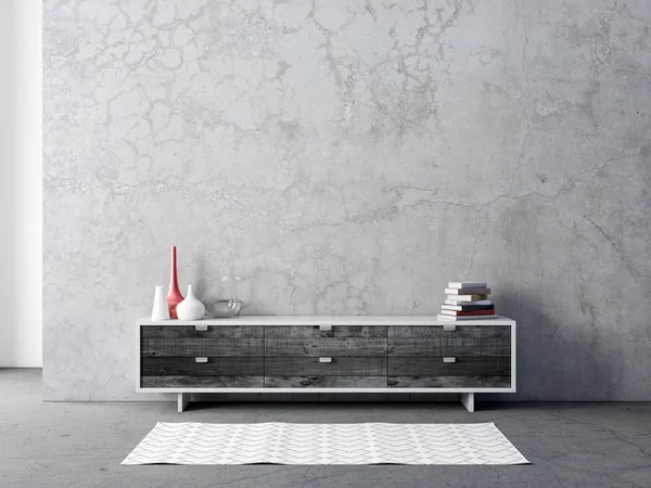 Konsolla birlikte modern parlak iç mekan. 3d oluşturma