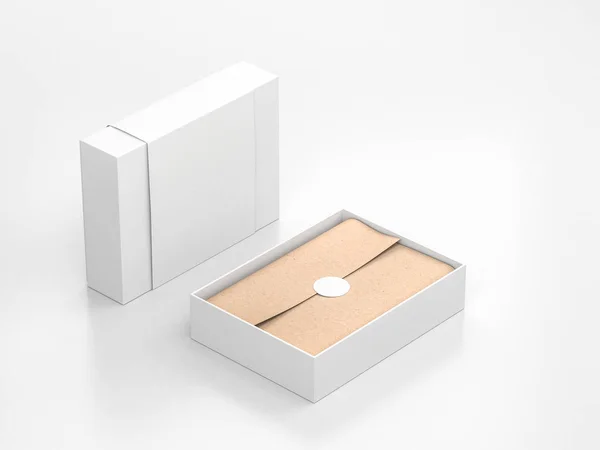 Caja Regalo Blanca Abierta Mockup Con Tapa Papel Embalaje Kraft —  Fotos de Stock