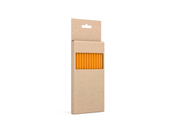 Pencils Set Cardboard Box Mockup Rendering — Stockfoto