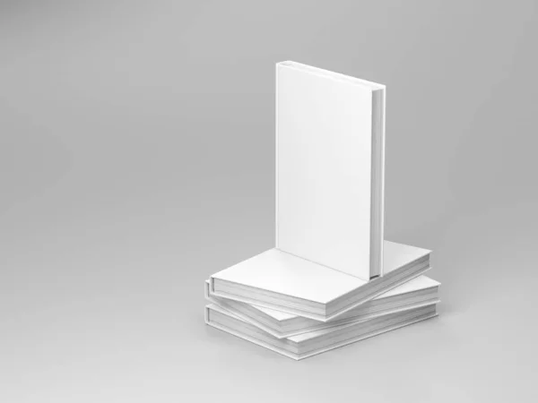 Cuatro Libros Tapa Dura Blanco Maqueta Representación —  Fotos de Stock