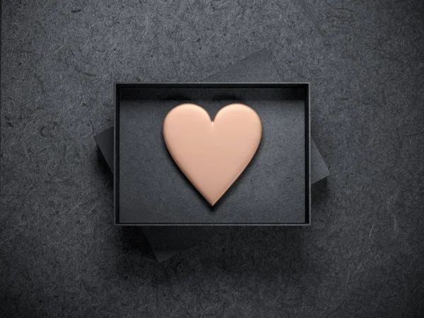 Golden Heart Öppnade Black Box Mockup Rendering — Stockfoto