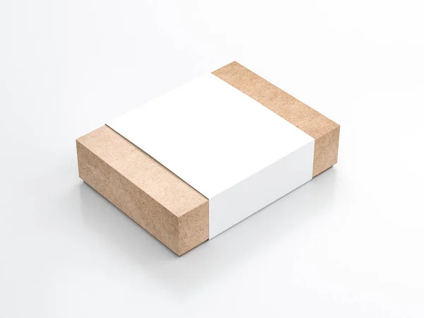 Papier Kraft Coffret Cadeau Mockup Avec Couverture Papier Blanc Rendu — Photo