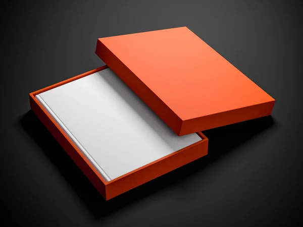Orange Strukturierte Box Attrappe Auf Dunklem Hintergrund Darstellung — Stockfoto