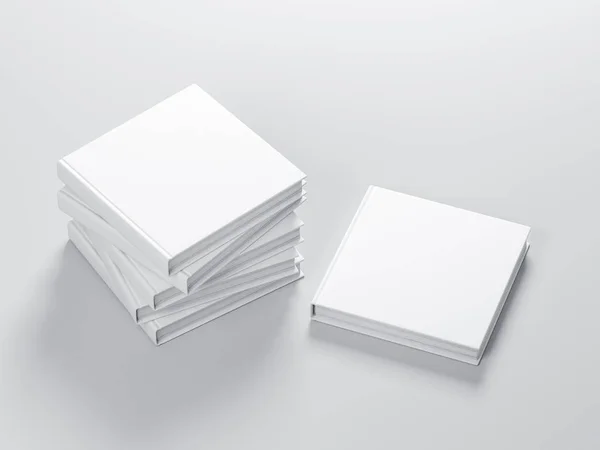 Fehér Négyzet Üres Könyvek Mockup Texturált Szövet Fedél Renderelés — Stock Fotó
