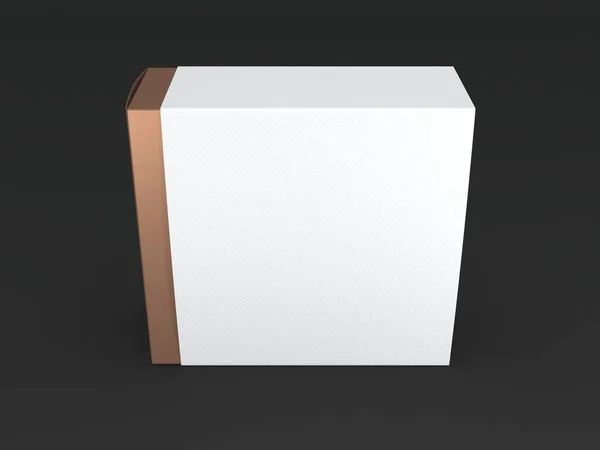 金色方块盒包装 白色封底黑色底座 3D渲染 — 图库照片