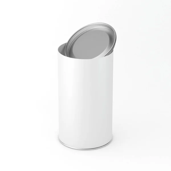 Beyaz Karton Boş Teneke Kutu Kapağı Açık Kapaklı Kapaklı Çay — Stok fotoğraf