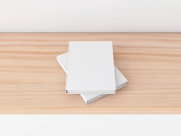 Twee Witte Boeken Houten Plank Getextureerde Omslag Rendering — Stockfoto