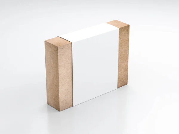 Mockup Caja Papel Kraft Con Cubierta Papel Blanco Representación —  Fotos de Stock