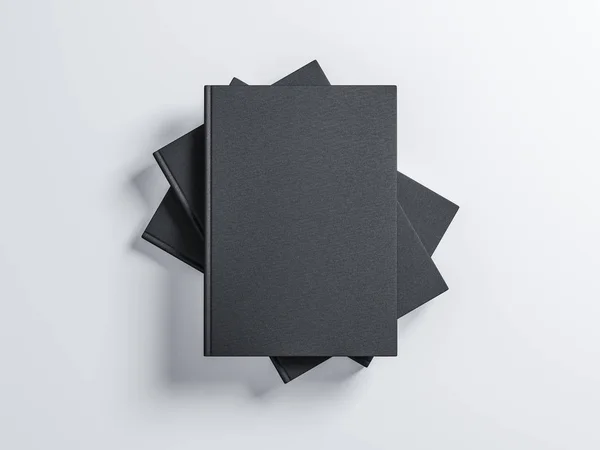 Tres Libros Negros Maqueta Con Tapa Dura Sobre Fondo Blanco —  Fotos de Stock