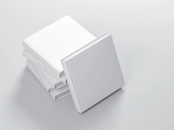 Pilha Livros Brancos Quadrados Branco Mockup Com Capa Tecido Texturizado — Fotografia de Stock