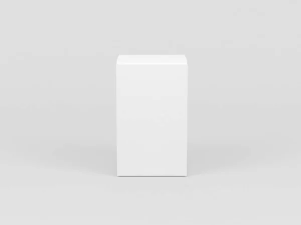 Maqueta Caja Cartón Texturizado Blanco Aislado Gris Vista Frontal Renderizado —  Fotos de Stock