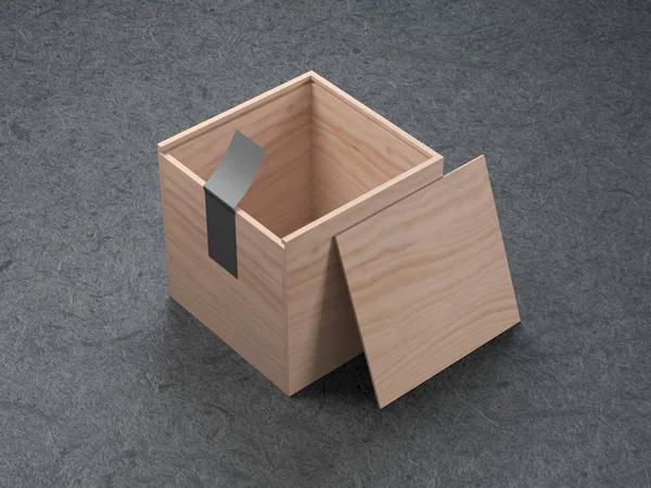 Download Three Wooden Box Mockup With Black Sticker On Gray Background 3d Rendering Stock Photo C Customdesigner 155808782 PSD Mockup Templates