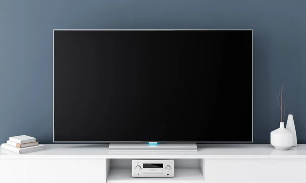 Modern odada boş ekranı olan akıllı TV Mockup, 3D görüntüleme