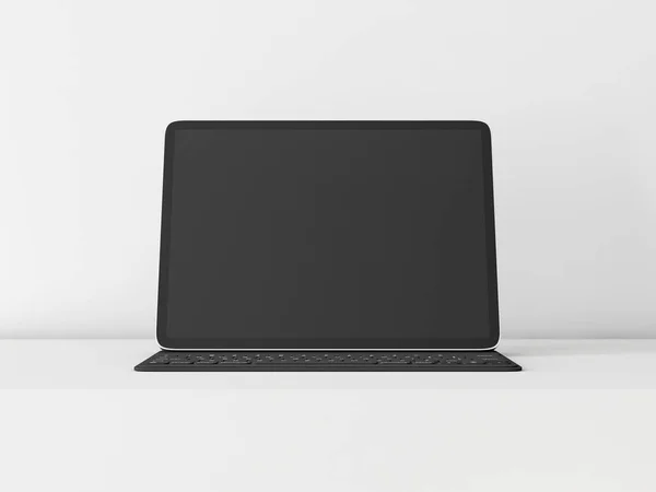 Modern Tablet Keyboard Mockup Table Rendering — ストック写真