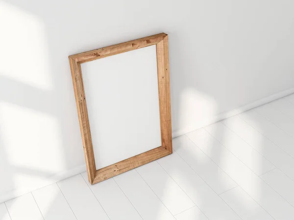 Verticaal Houten Frame Mockup Staande Vloer Destructie — Stockfoto