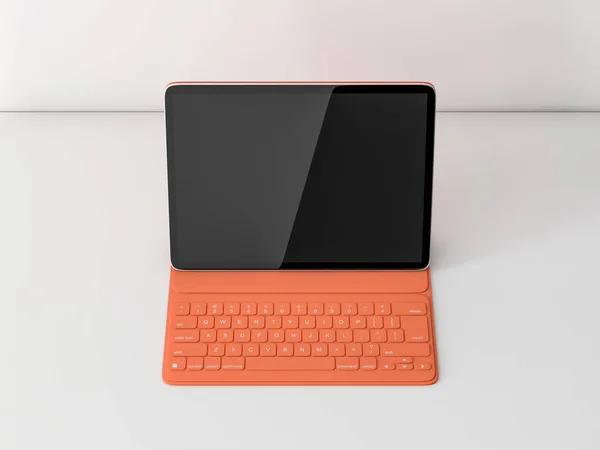 Tableta Moderna Con Teclado Mockup Mesa Renderizado — Foto de Stock