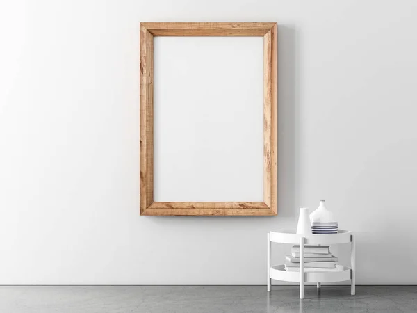 Poster Verticale Legno Frame Mockup Appeso Alla Parete Bianca Stanza — Foto Stock