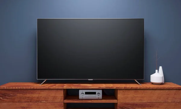 Modern odada boş ekranı olan akıllı TV Mockup, 3D görüntüleme