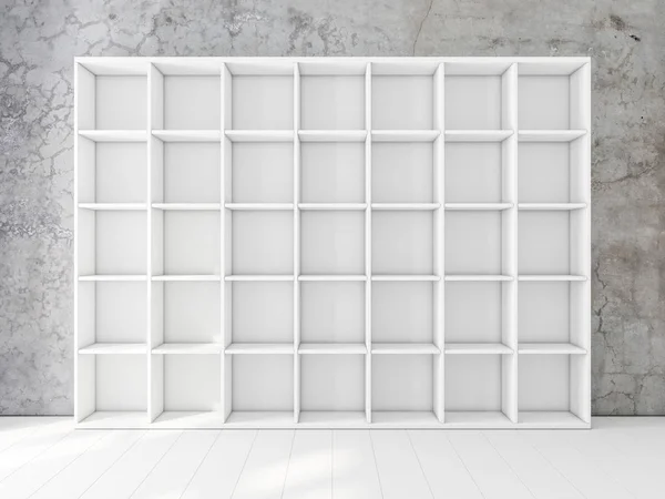 内部の空の白い棚ユニット 本棚のモックアップ 3Dレンダリング — ストック写真