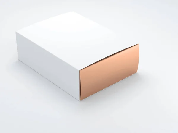 ホワイトカバー付きゴールドボックス 3Dレンダリング — ストック写真