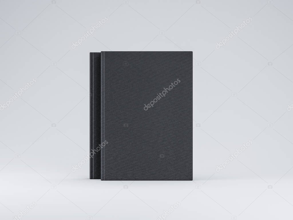 Two Black Book mockup with textured cover on gray background, 3d rendering