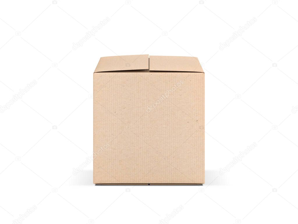 Mockup of brown Cardboard box isolated on white, 3d rendering 