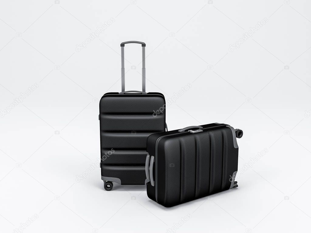 Two Black Luggage mockup, Suitcase, 3d rendering