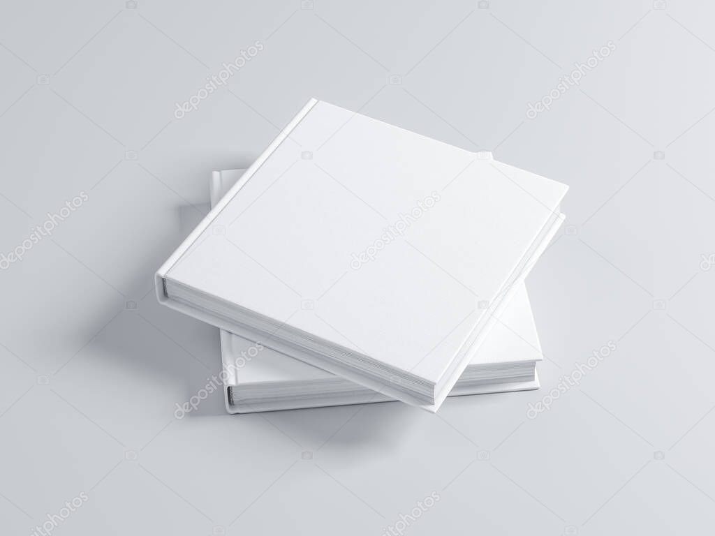 Two square blank Books Mockup with textured cover. 3d rendering