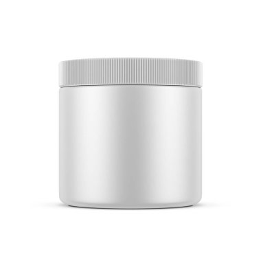 İlaç şişesi plastik maketi beyaz arka planda izole edilmiş, 3D görüntüleme