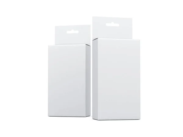 Download Two Cardboard Boxes With Hang Tab Packaging Mockup Retail Merchandise Stock Photo 253869080