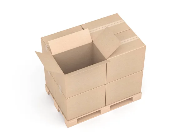 Download Mockup Of Brown Cardboard Box Isolated On White 3d Rendering Paper Pack Stock Photo 311183892