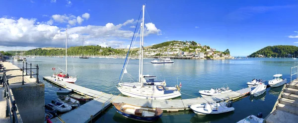 Panorama Van Dartmouth Rivier Dart Genomen Van Zuidelijke Dijk Kijkend — Stockfoto