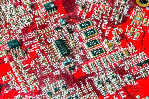 Red Printed Curcuit Board Pcb Computer Components Electronic Elements — Stock Photo, Image