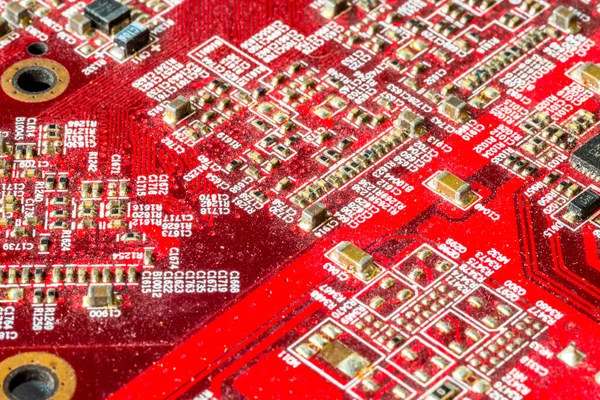 Red Printed Curcuit Board Pcb Computer Components Electronic Elements — Stock Photo, Image