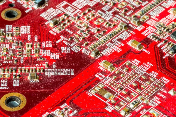 Red Printed Curcuit Board Pcb Computer Components Electronic Elements — Stock Photo, Image