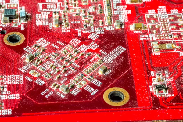 Red Printed Curcuit Board Pcb Computer Components Electronic Elements — Stock Photo, Image