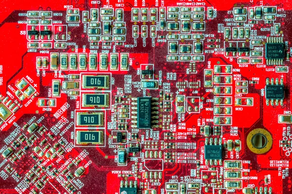 Red Printed Curcuit Board Pcb Computer Components Electronic Elements — Stock Photo, Image