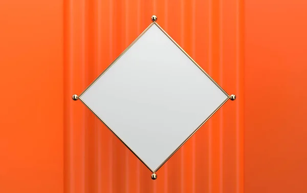 Minimalist Abstract Background Render Square Gold Frame Orange Background Blank — Stock Photo, Image