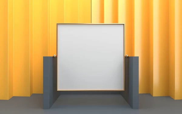 Minimalist Abstract Background Render Square Gold Frame Yellow Background Blank — Stock Photo, Image