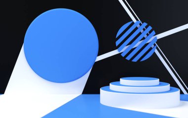 Minimalist soyut arkaplan, ilkel geometrik figürler, pastel renkler, reklam edilen ürünler için podyum