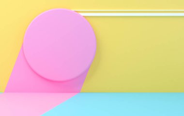 Minimalist soyut arkaplan, ilkel geometrik figürler, pastel renkler, reklam edilen ürünler için podyum