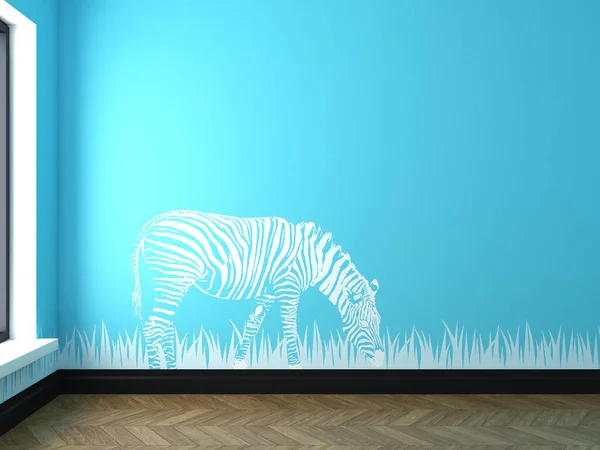 Weergave Van Een Kamer Met Zebra Een Blauwe Achtergrond — Stockfoto